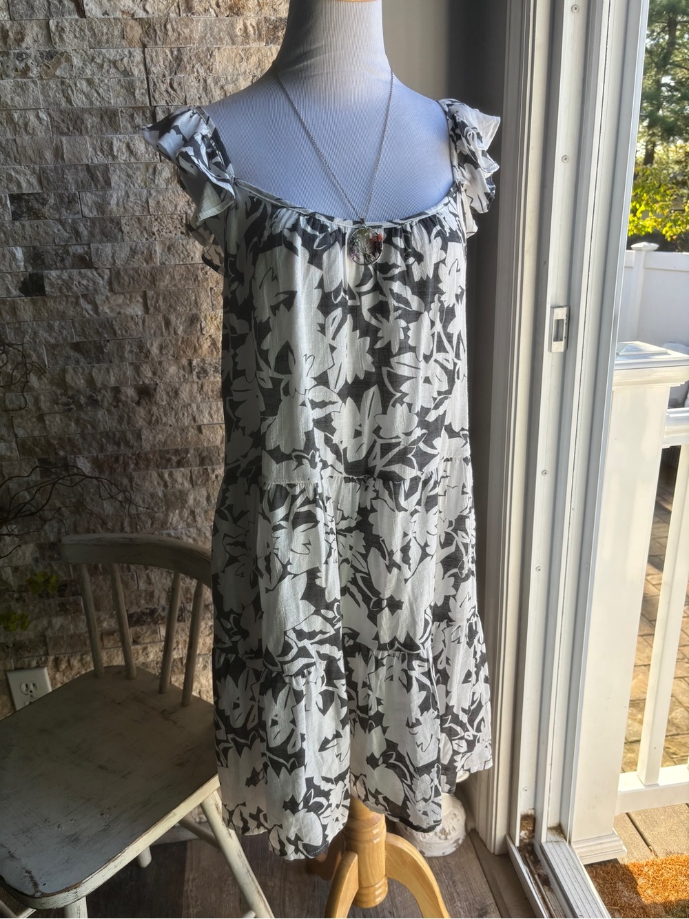 Robert Louis Black and White Floral Midi Dress